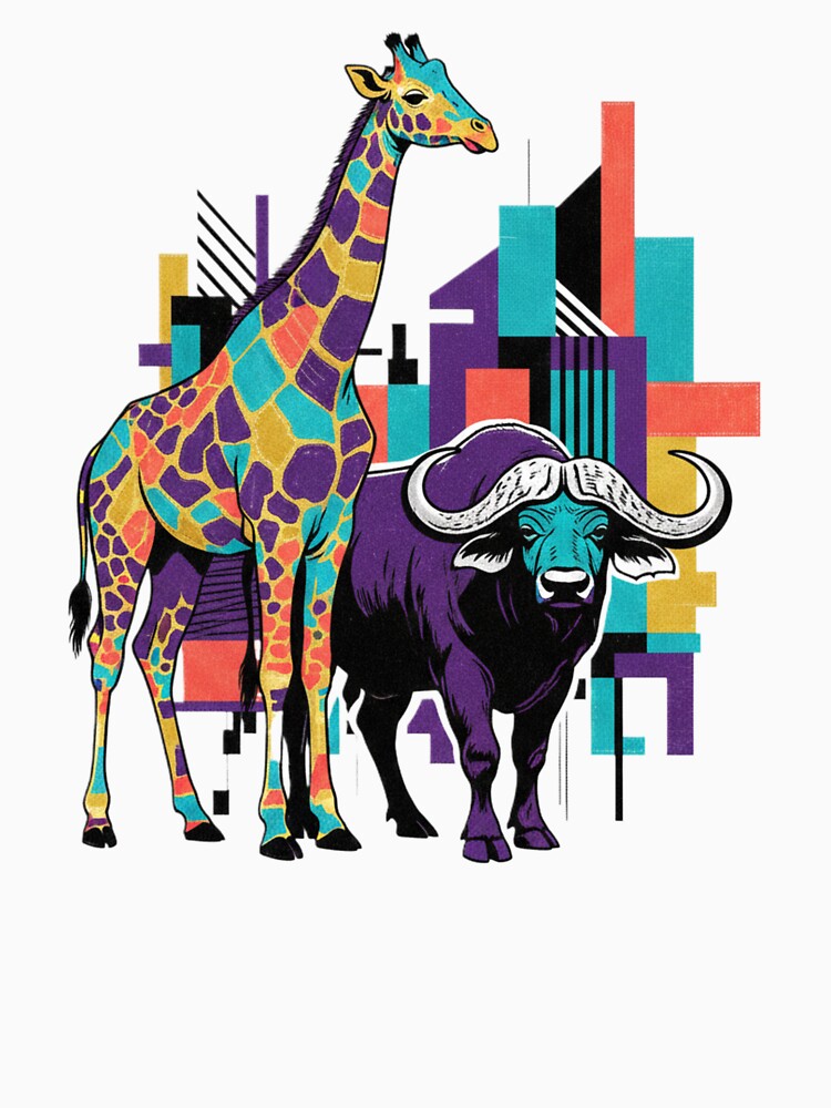 Giraffe & Buffalo Modern Art  Urban Savanna Spirit  Wildlife Wall Art by SavannaStrikes T-Shirts, Hoodie,... (Image 3)
