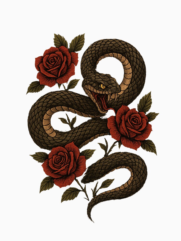 “Venom & Bloom – Snake with Roses Gothic Art” by DailyVibesCo