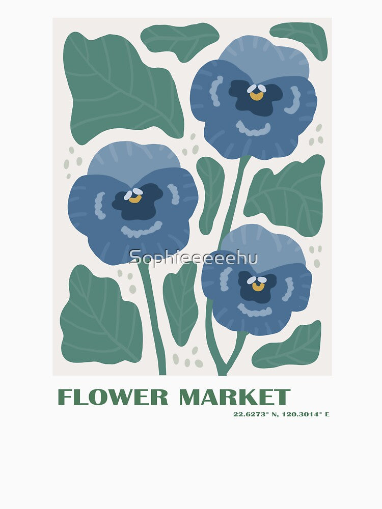 Flower market art print - blue flower by Sophieeeeehu T-Shirts, Hoodie, Sweatshirt | BlankRebels.com (Image 3)
