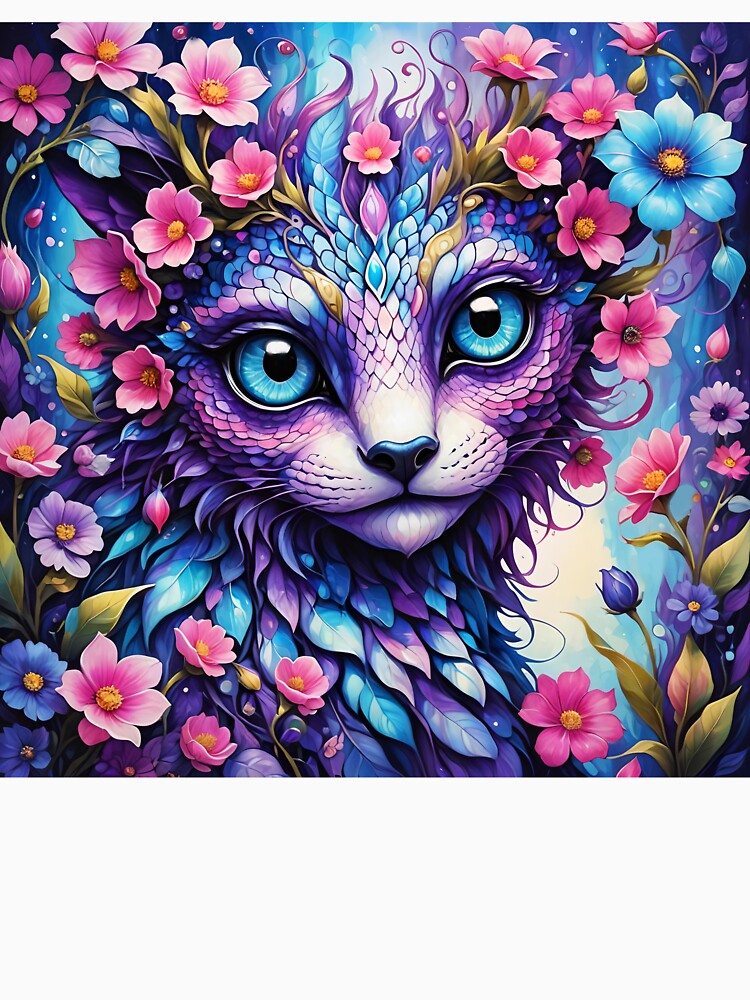 Cute purple floral cat dragon portrait art by EvaAngel T-Shirts, Hoodie, Sweatshirt | BlankRebels.com (Image 3)