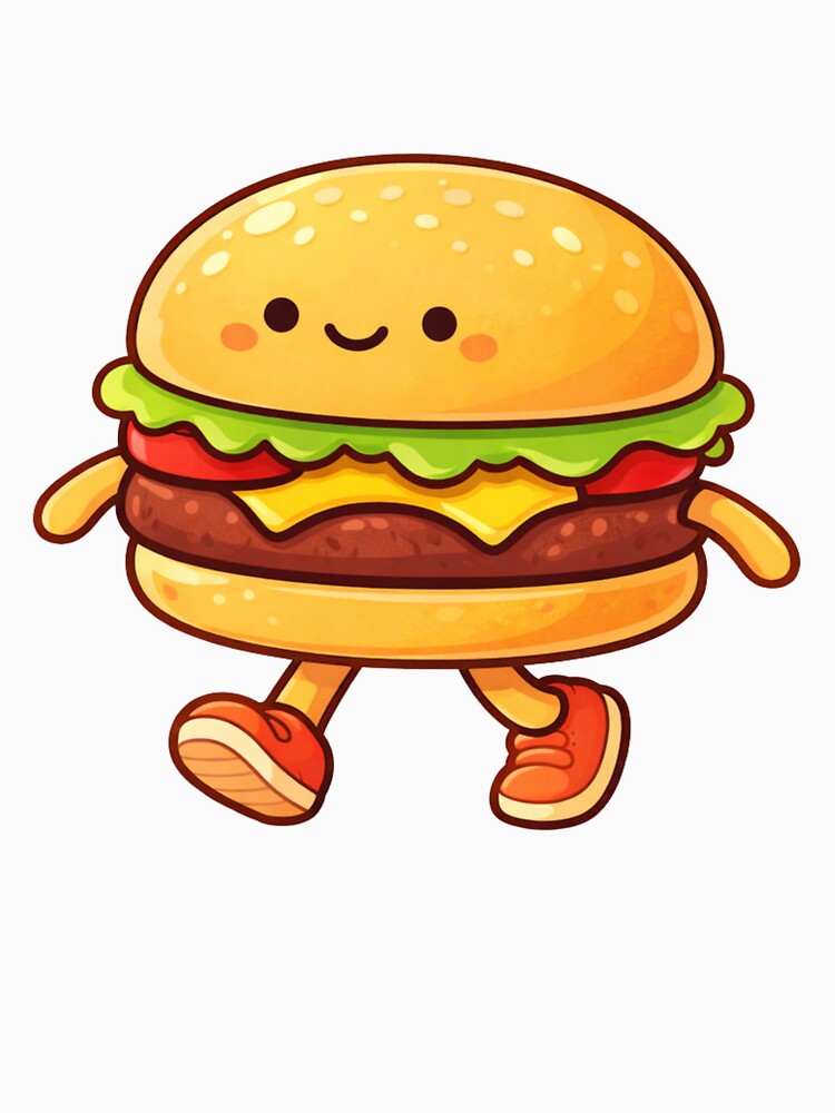 Cute Walking Burger Character – Colorful Cartoon Food Mascot Minimal T-Shirt Design by TTStudio