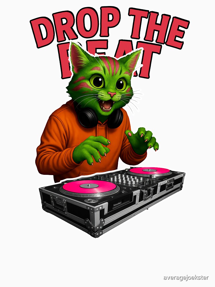 Neon DJ Cat – Drop The Beat Rave Kitty T-Shirt by averagejoekster Hoodie, Sweatshirt | BlankRebels.com (Image 3)