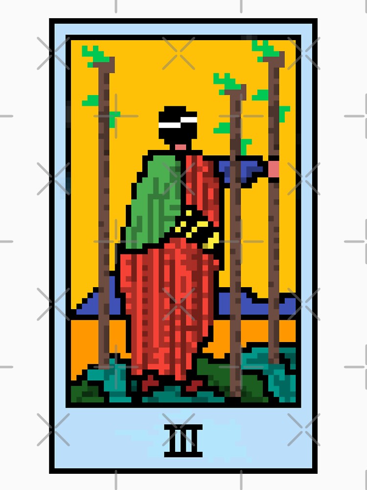 Wait, is this pixel art tarot? White - Minor Arcana 'Three of Wands' (Design for T-shirt, stickers and other... (Image 3)