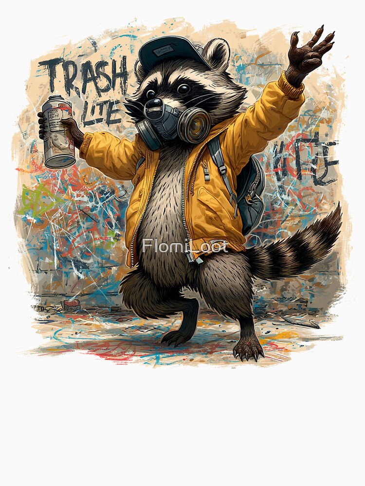 Graffiti Trash Life Raccoon | Street Art Trash Panda Rebel | FlomiLoot by FlomiLoot T-Shirts, Hoodie, Sweatshirt (Image 3)