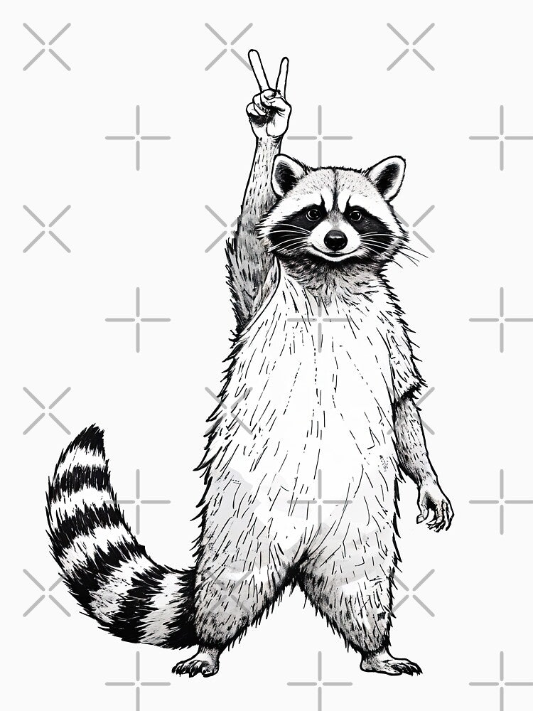 Raccoon Making Peace Sign Funny Vintage Animal by TeeARTHY