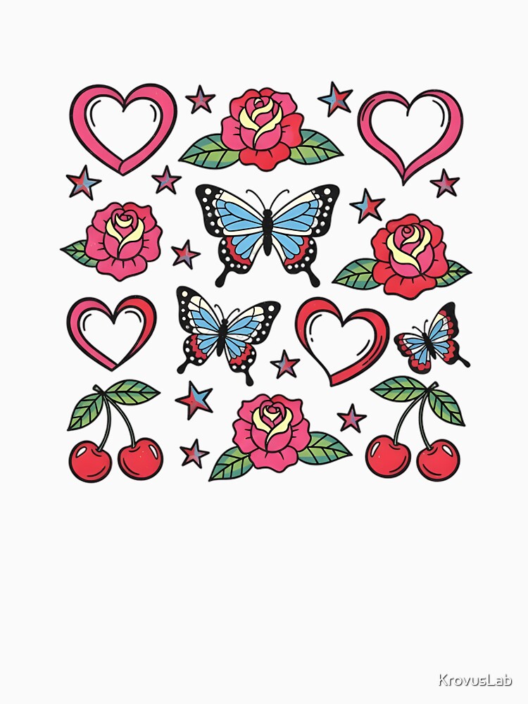 Y2K Retro Tattoo Flash - Vintage Hearts and Stars by KrovusLab T-Shirts, Hoodie, Sweatshirt | BlankRebels.com (Image 3)
