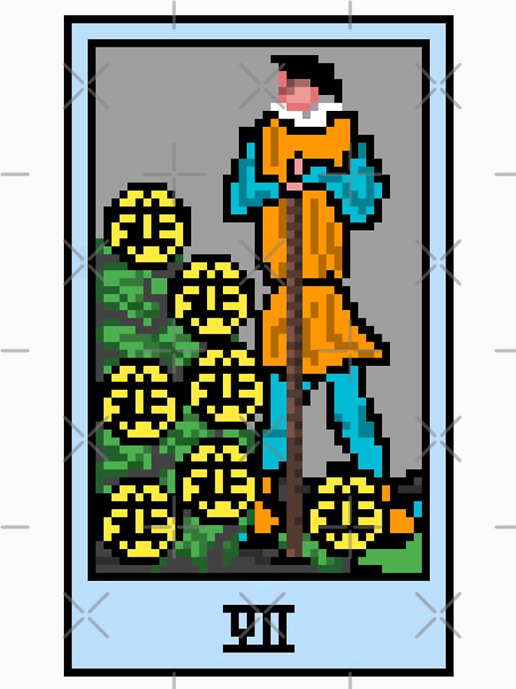 Wait, is this pixel art tarot? White - Minor Arcana 'Seven of Pentacles' (Design for T-shirt, stickers and... (Image 3)