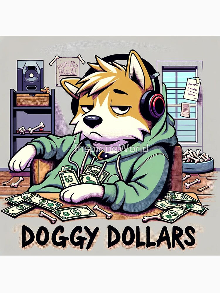 DOGGY DOLLARS™ at his desk, after a great day of meme coin buying by InspiringWorld T-Shirts, Hoodie, Sweatshirt (Image 3)