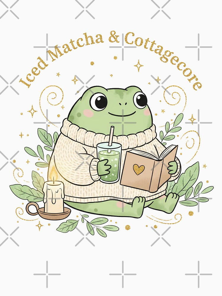 Iced Matcha Cottagecore Frog Cozy Reading Aesthetic by wandsandwhimsy T-Shirts, Hoodie, Sweatshirt (Image 3)