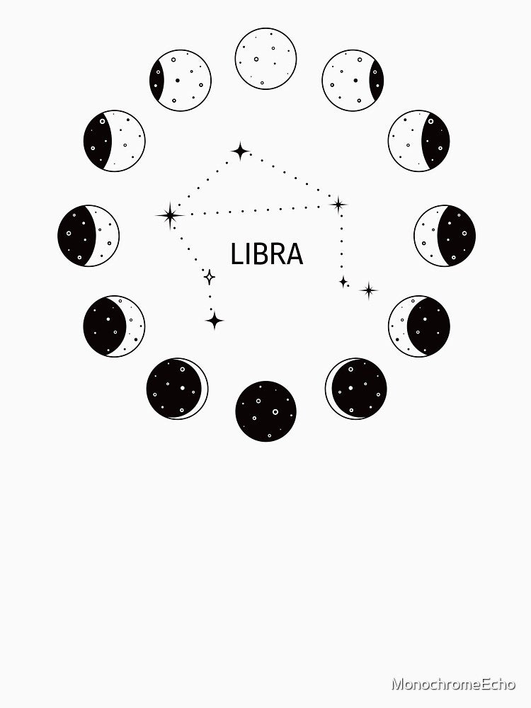 Moon phases and zodiac constellation Libra by MonochromeEcho T-Shirts, Hoodie, Sweatshirt | BlankRebels.com (Image 3)