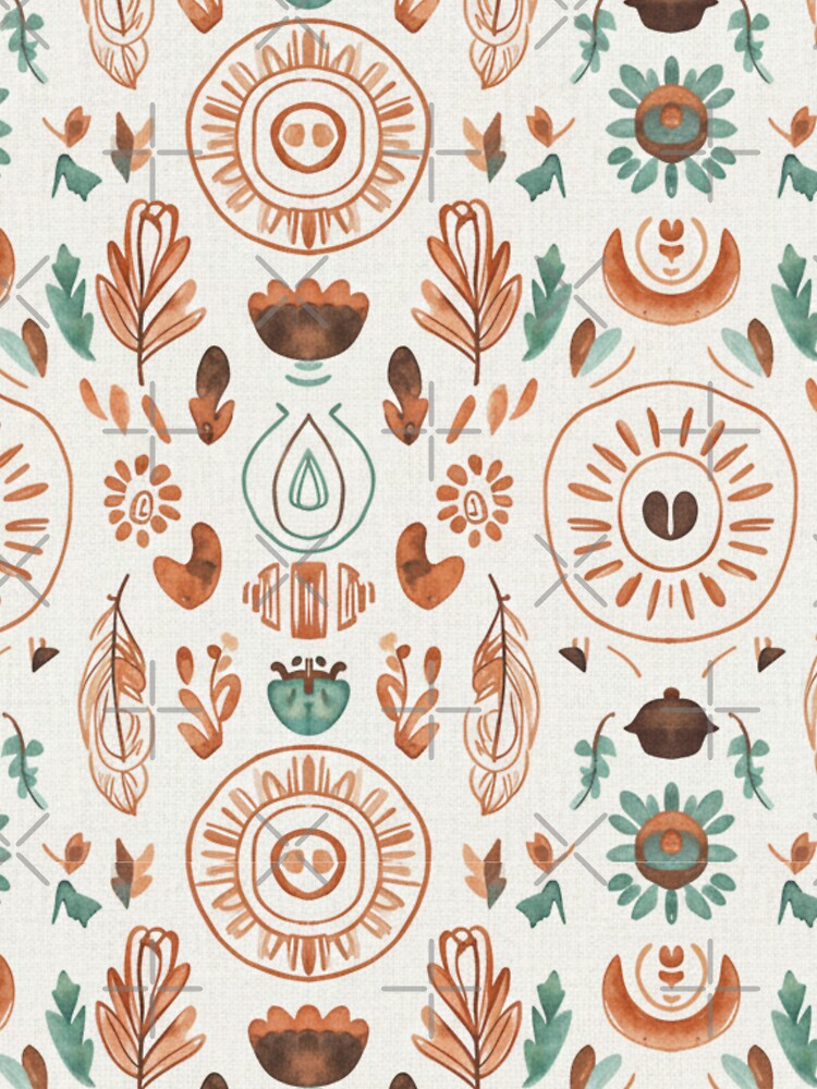 Folk Art Botanical Motifs in Earthy Terracotta & Sage by FashioonTrends