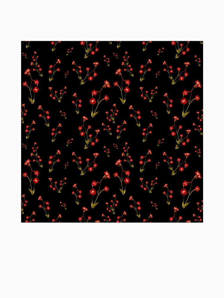 Flower red pattern a cute watercolor illustration black by Yana Mustafina | Boho Soulful Designs T-Shirts,... (Image 3)