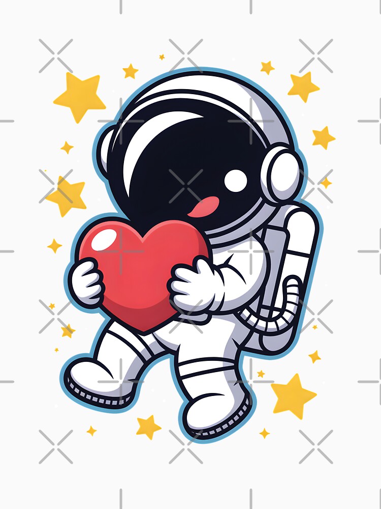 Cute Astronaut Holding Heart. Kawaii Space Love Design. Stickers. by Aknarin Thika T-Shirts, Hoodie, Sweatshirt (Image 3)