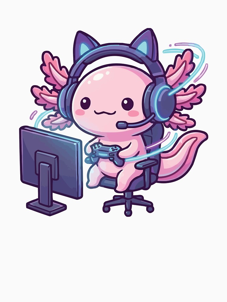 Level Up! – Cute Gamer Axolotl with Neon Headset by Petzzz T-Shirts, Hoodie, Sweatshirt | BlankRebels.com (Image 3)