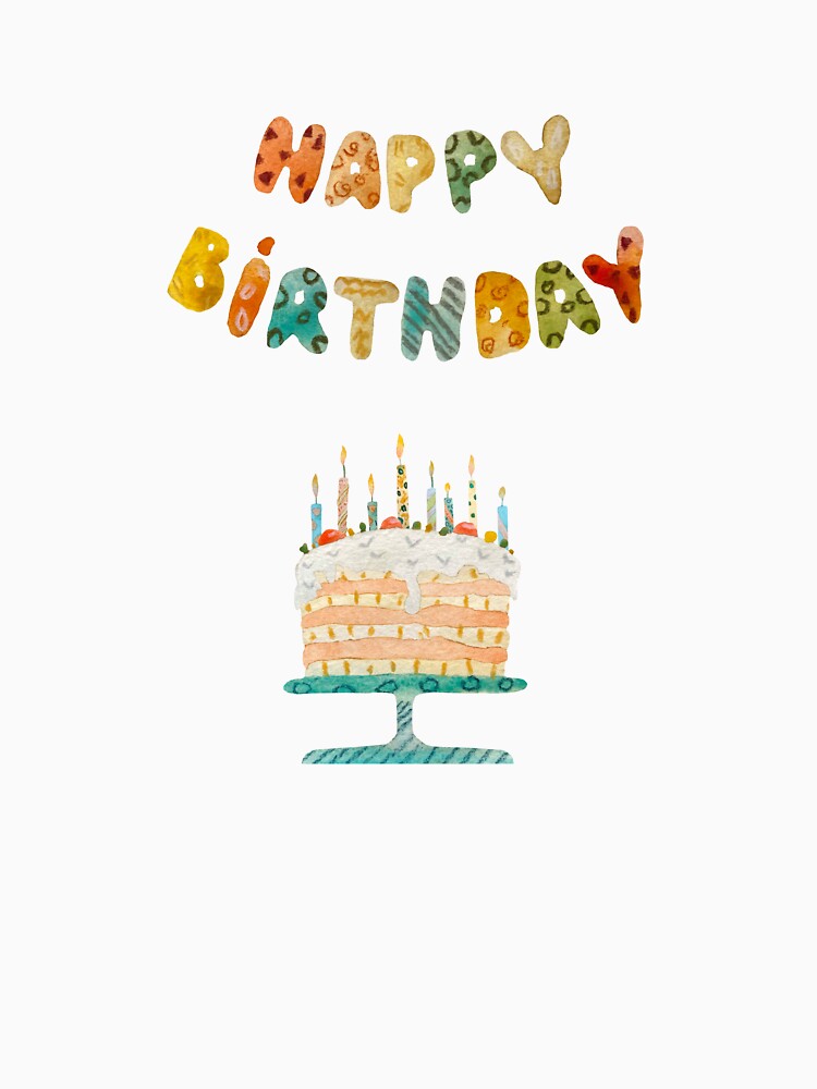 Cake candle happy birthday title watercolor sketch by Yana Mustafina | Boho Soulful Designs T-Shirts, Hoodie,... (Image 3)