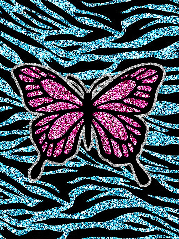 Y2k early 2000s aqua blue glitter zebra print butterfly by rhinestonerodeo