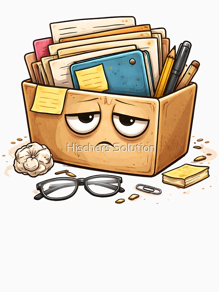 Overwhelmed Office Life – Tired Folder with Papers | Work Stress Humor Design by Hischers Solution