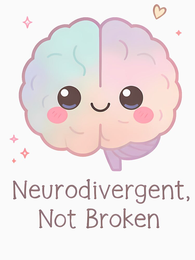 “Neurodivergent, Not Broken” Pastel Kawaii Brain – Mental Health Positivity & Neurodiversity Pride Design by... (Image 3)