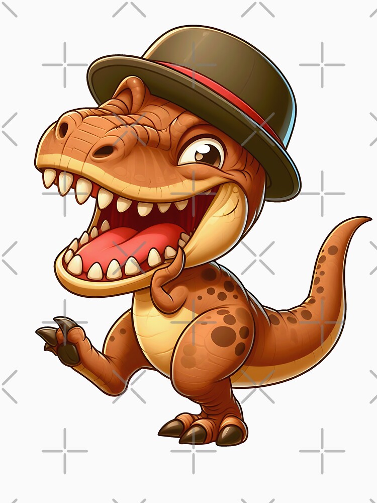 Cute Gentleman Dinosaur Cartoon Illustration – Funny T Rex Wearing Hat Adorable Dino Character by... (Image 3)