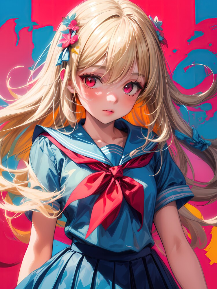 Anime schoolgirl colorful portrait art by TheArtistOf2022 T-Shirts, Hoodie, Sweatshirt | BlankRebels.com (Image 2)
