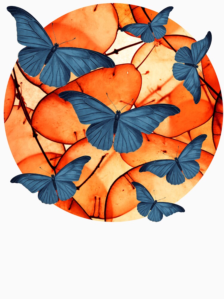 Blue Butterflies Orange Leaves by ArtMeetsPizza T-Shirts, Hoodie, Sweatshirt | BlankRebels.com (Image 3)
