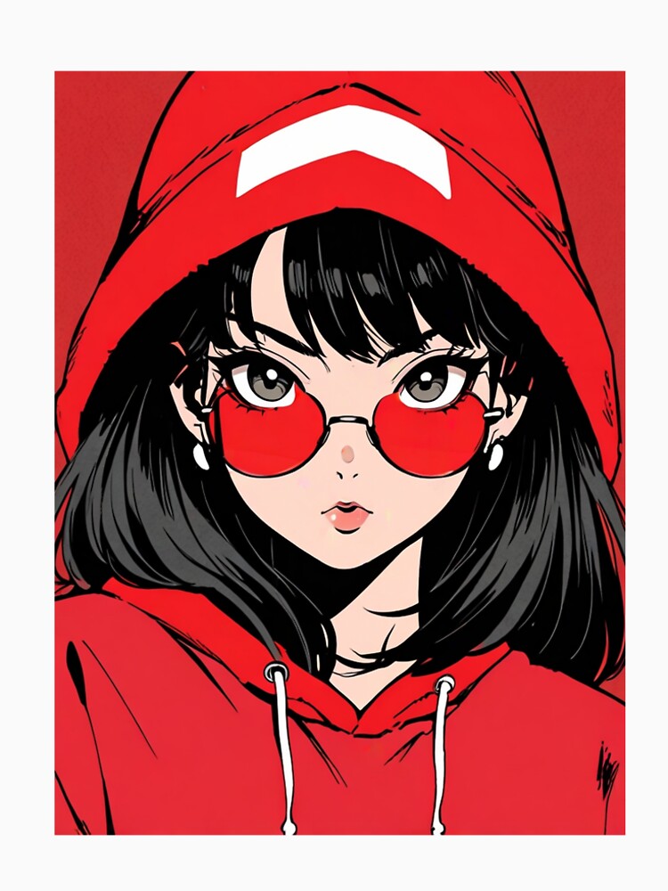 Retro 90s Anime Girl Red Hoodie Streetwear by ShadowsInk