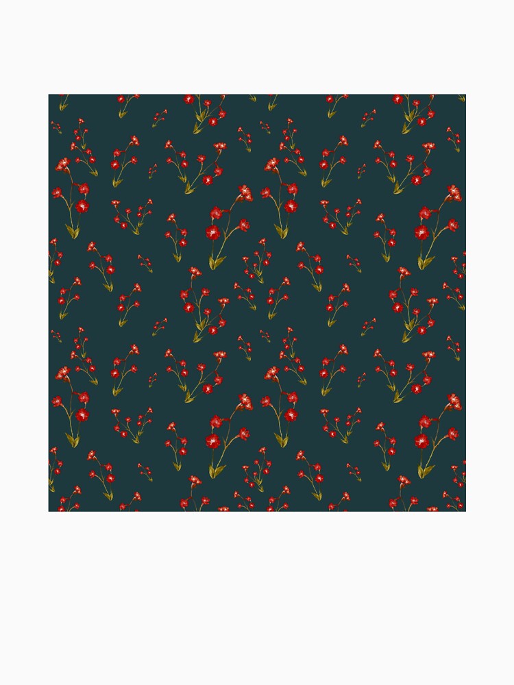 Flower red pattern a cute watercolor illustration turquoise by Yana Mustafina | Boho Soulful Designs T-Shirts,... (Image 3)