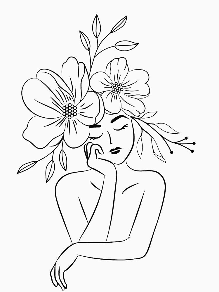 Minimal line art girl with flowers by synthesizer T-Shirts, Hoodie, Sweatshirt | BlankRebels.com (Image 3)