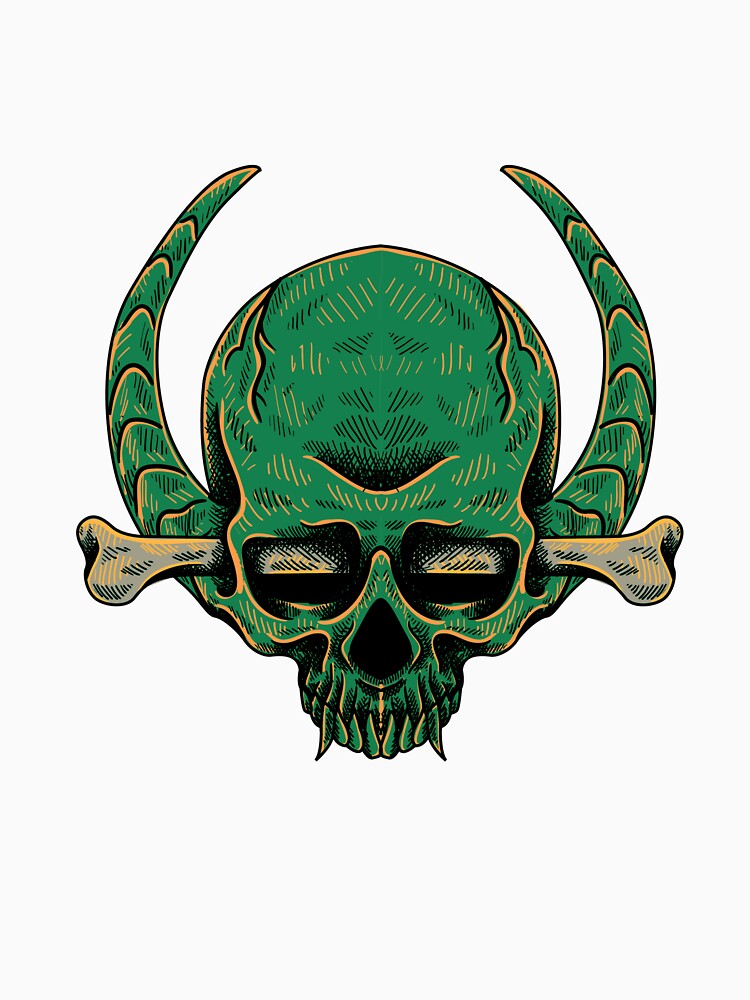 Green Horned Skull with Crossbones Dark Fantasy Art by Horrify T-Shirts, Hoodie, Sweatshirt | BlankRebels.com (Image 3)