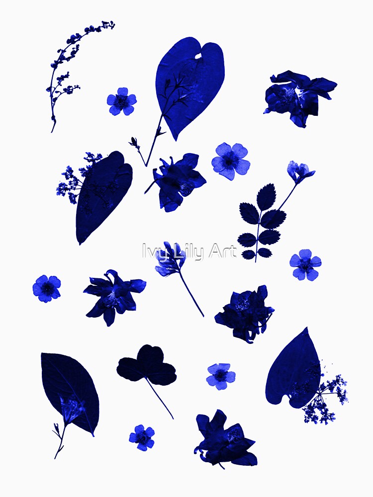 Blue Floral Pressed Flower and Leaf Pattern by Ivy Lily Art T-Shirts, Hoodie, Sweatshirt | BlankRebels.com (Image 3)