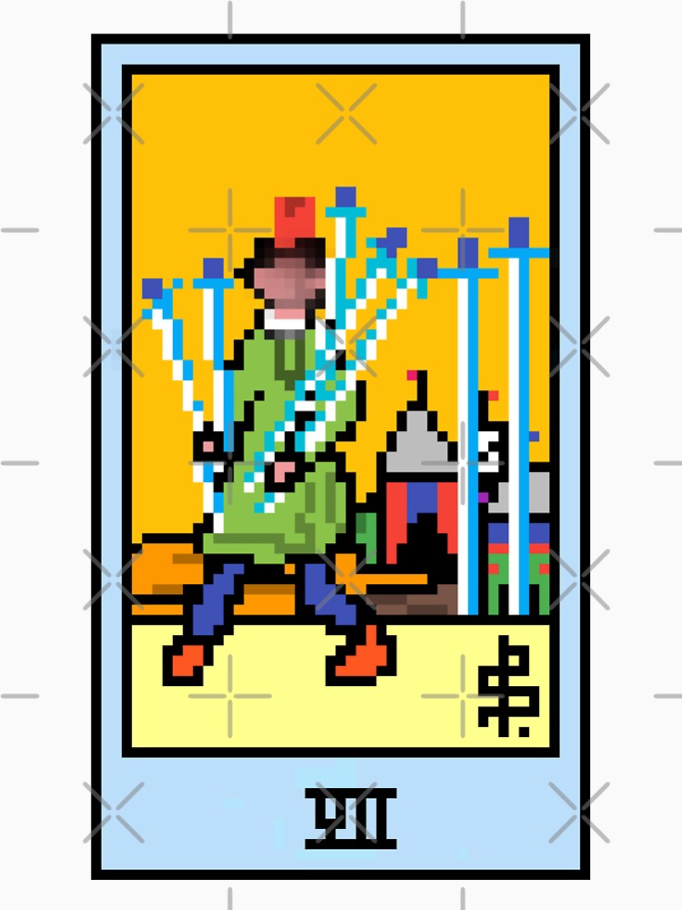 Wait, is this pixel art tarot? Yellow - Minor Arcana 'Seven of Swords' (Design for T-shirt, stickers and other... (Image 3)