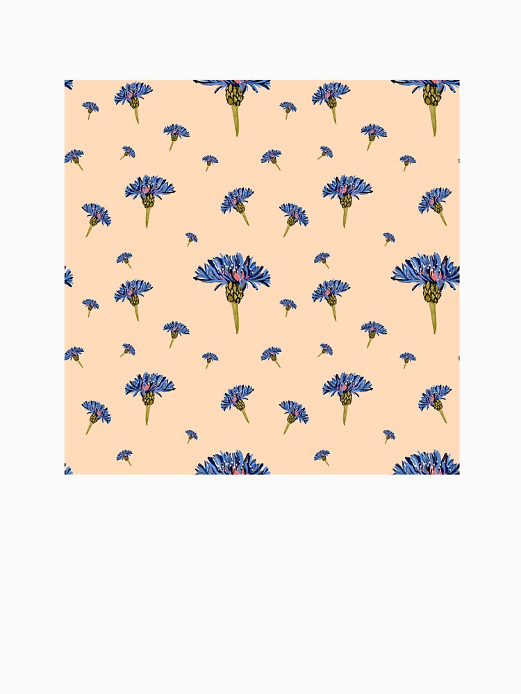 Flower blue violet pattern hand drawn watercolor peach by Yana Mustafina | Boho Soulful Designs T-Shirts,... (Image 3)