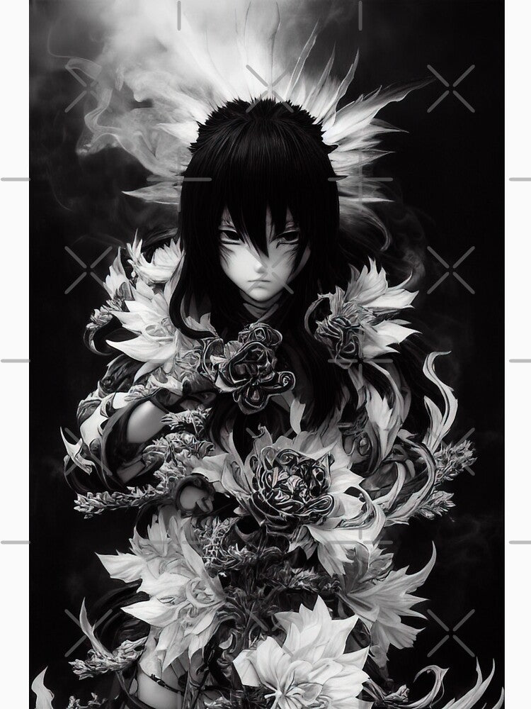 Black and white anime flower maiden by Karmanto
