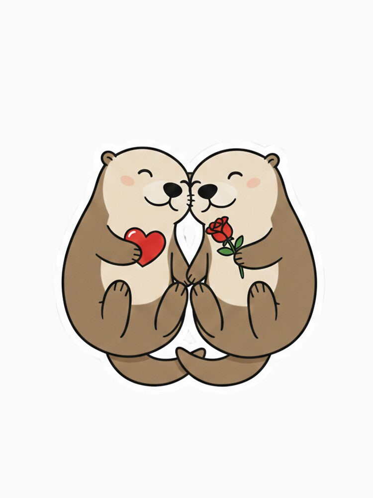 Significant Otters - Two Otters Holding Hands with a Heart and a Rose by CosmicCutouts T-Shirts, Hoodie, Sweatshirt (Image 3)