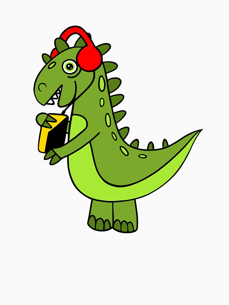 Funny Green Dinosaur With Retro Vintage Walkman by Sartoris Art T-Shirts, Hoodie, Sweatshirt | BlankRebels.com (Image 3)