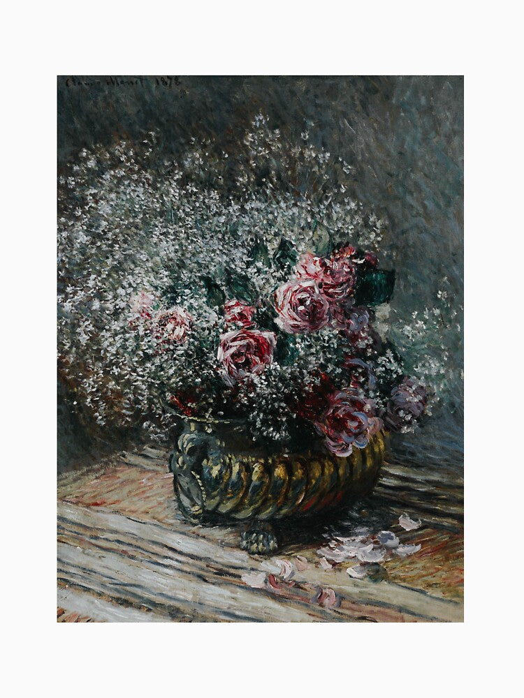 Fleurs dans un pot (Roses et brouillard) (1878) - Monet (Painting) by apopofbeauty T-Shirts, Hoodie, Sweatshirt (Image 3)