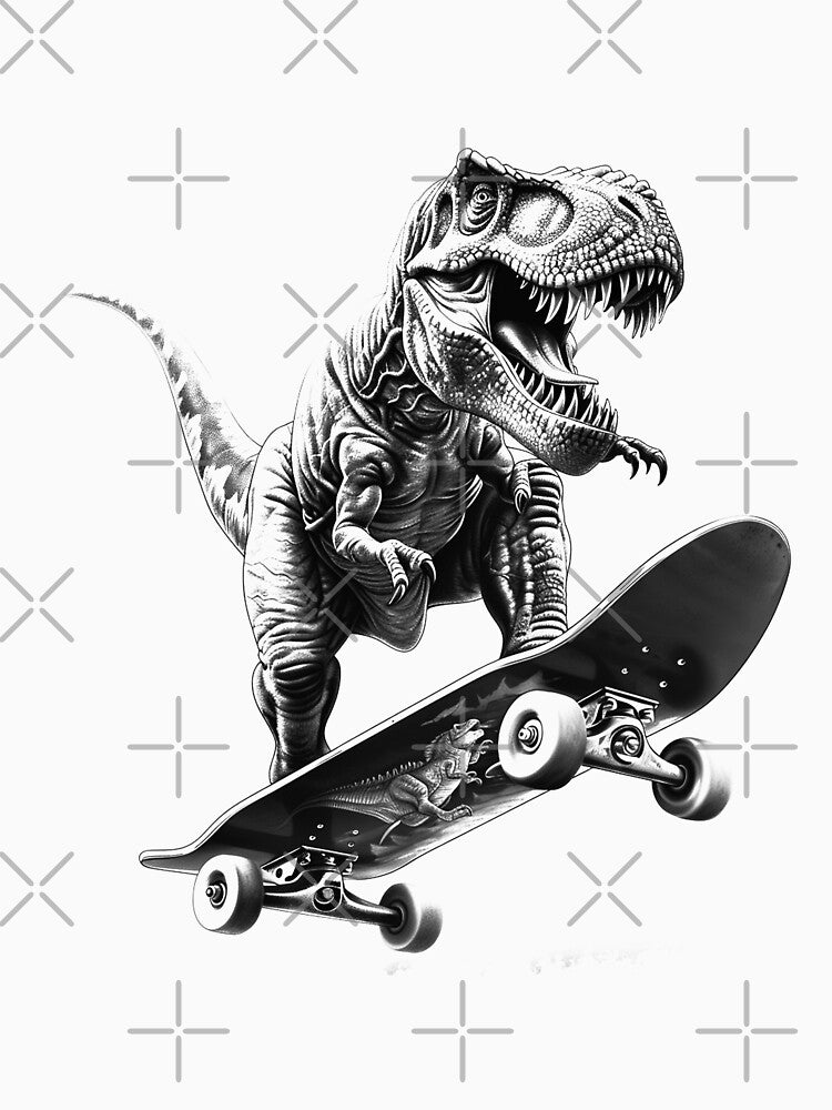 Skateboarding T-Rex Illustration | Black and White Dino Skate Art by inkoutninja T-Shirts, Hoodie, Sweatshirt (Image 3)