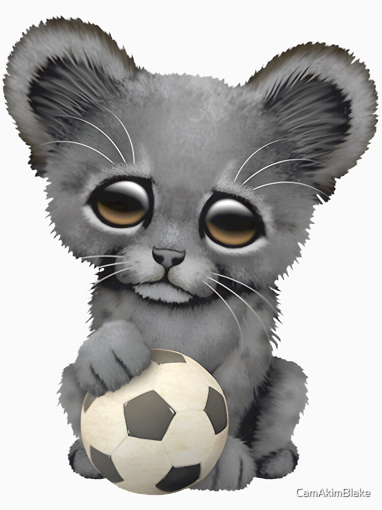 Cute Black Panther Cub With Soccer Ball, Merch By Amazon, Redbubble, Teepublic, Limited Edition, Pe by CamAkimBlake