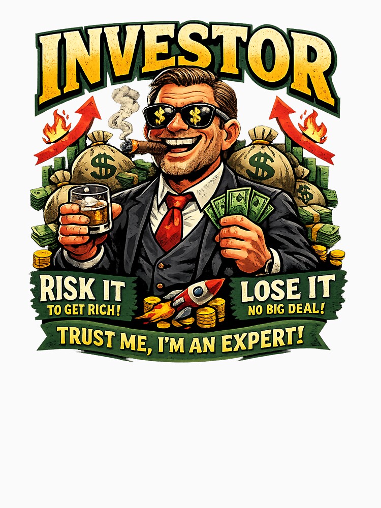 Funny Investor Satire T-Shirt – Risk It To Get Rich Stock Market Meme Design by HAFIZ-DP Hoodie, Sweatshirt (Image 3)