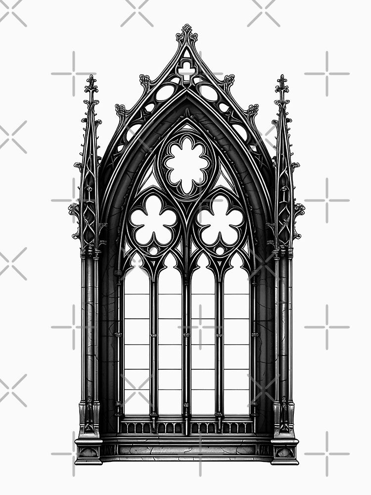 Gothic Arched Window | Dark Cathedral Architecture | Medieval Gothic Window Design by inkoutninja T-Shirts,... (Image 3)