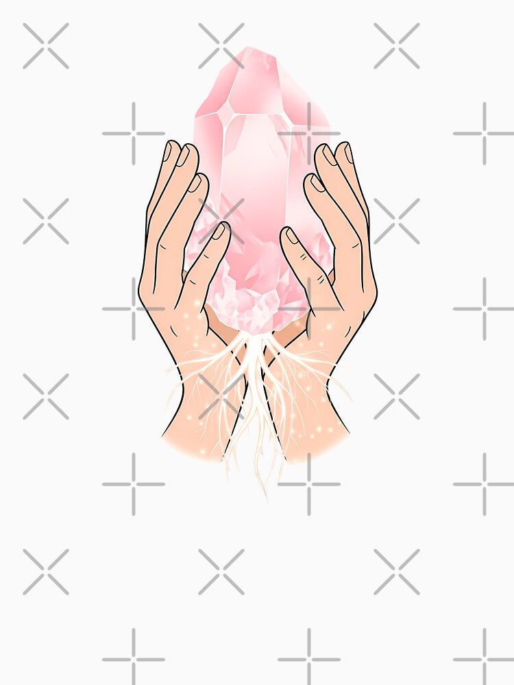 Healing Hands & Rose Quartz - Glowing Crystal Energy Art by Credisaim T-Shirts, Hoodie, Sweatshirt (Image 3)