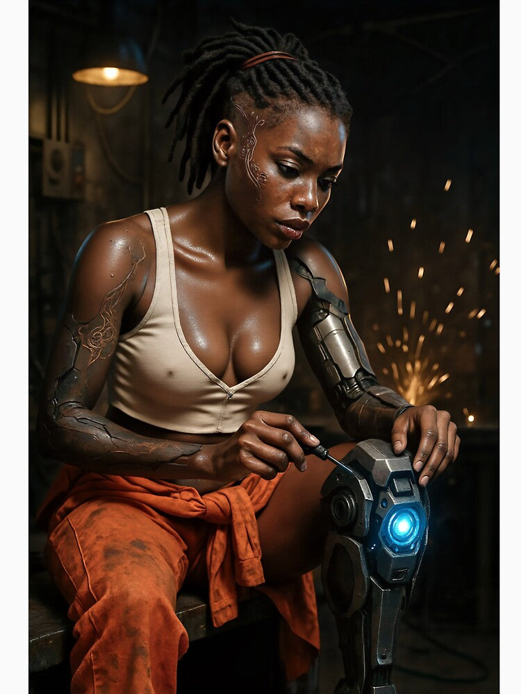 Cyborg woman tanktop fixing leg in workshop by CathryneDelamort T-Shirts, Hoodie, Sweatshirt | BlankRebels.com (Image 3)