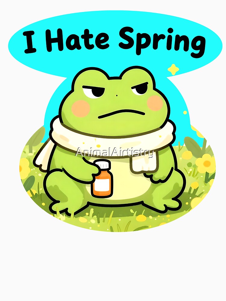 I Hate Spring – Grumpy Frog Allergy Meme Cute Funny Animal Sticker by AnimalAirtistry T-Shirts, Hoodie, Sweatshirt (Image 3)