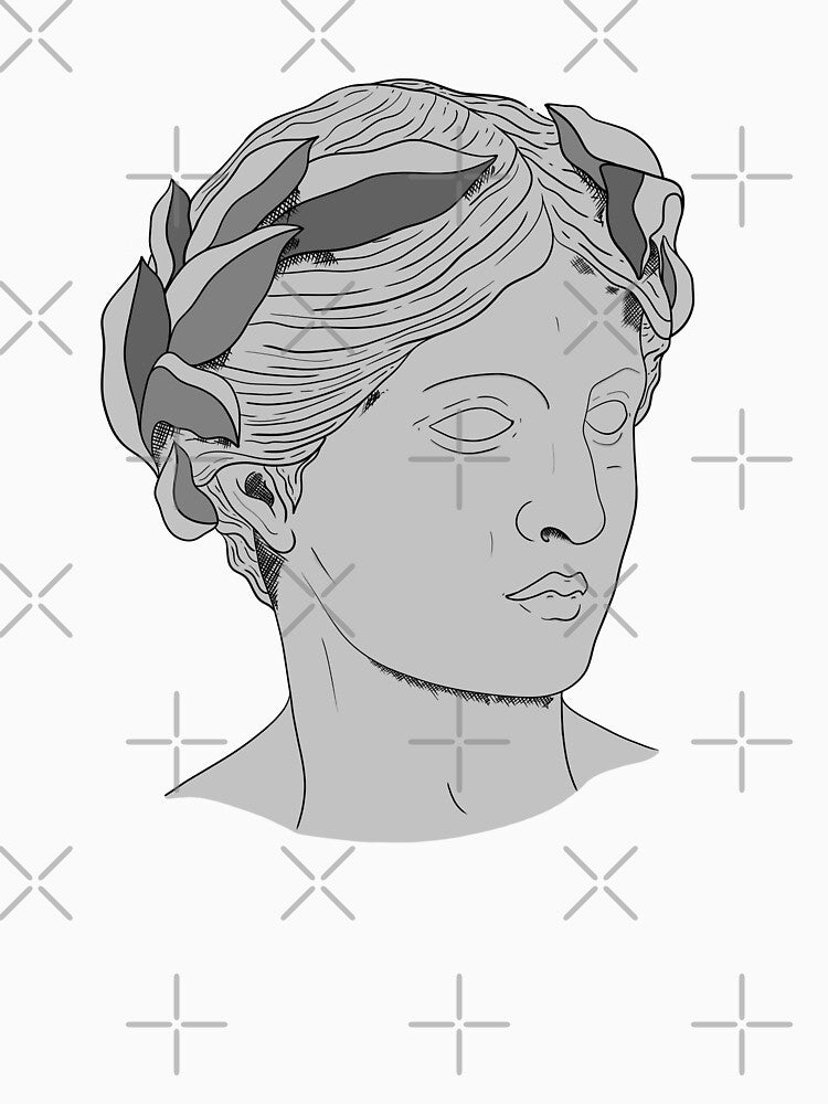 Sculpture with laurel bouquet on the head, gray background by Elifndz T-Shirts, Hoodie, Sweatshirt (Image 3)