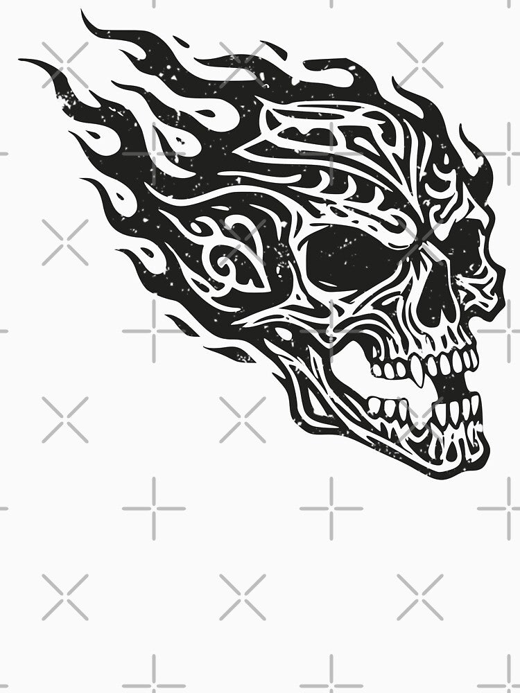 Flaming Skull Tattoo Art Design Black 3/4 by Skulls & Calaveras T-Shirts, Hoodie, Sweatshirt | BlankRebels.com (Image 3)