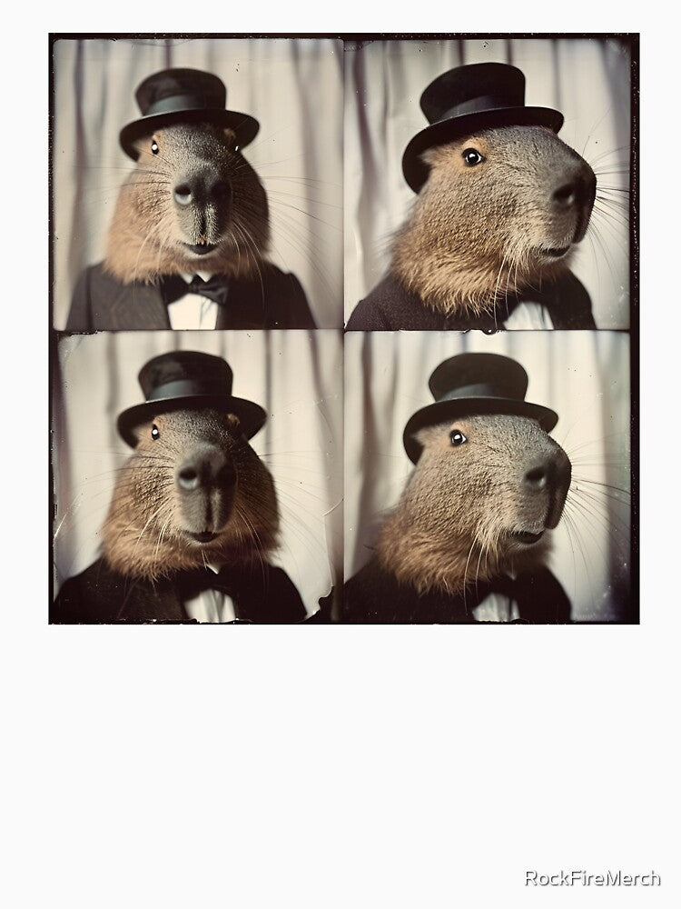 Capybara in Top Hat – Whimsical Retro Photobooth Style by RockFireMerch T-Shirts, Hoodie, Sweatshirt (Image 3)
