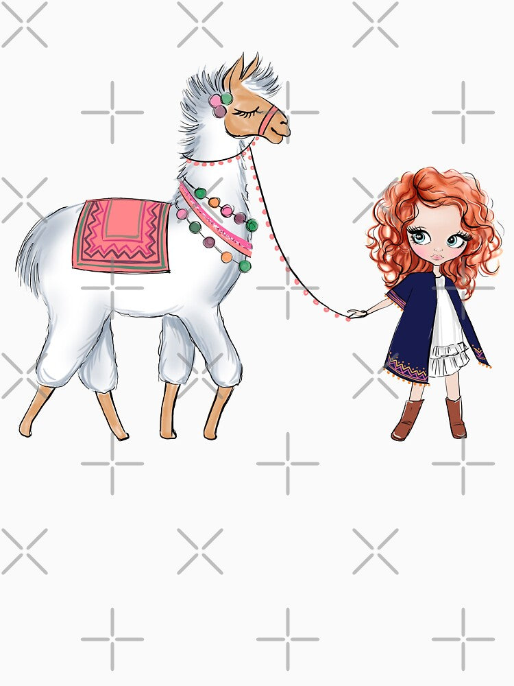 Boho style cute girl with llama girly illustration 3 by Lalanacliparts