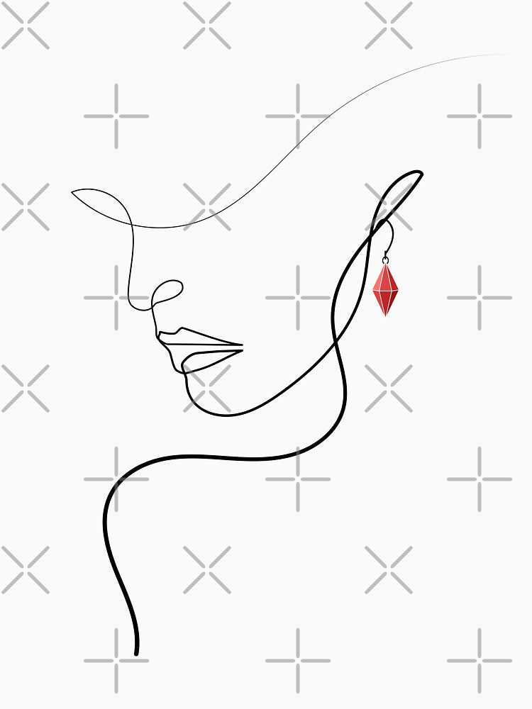 Woman with Ruby Earrings | One Line Drawing | One Line Art by One-Line-Artist T-Shirts, Hoodie, Sweatshirt (Image 3)