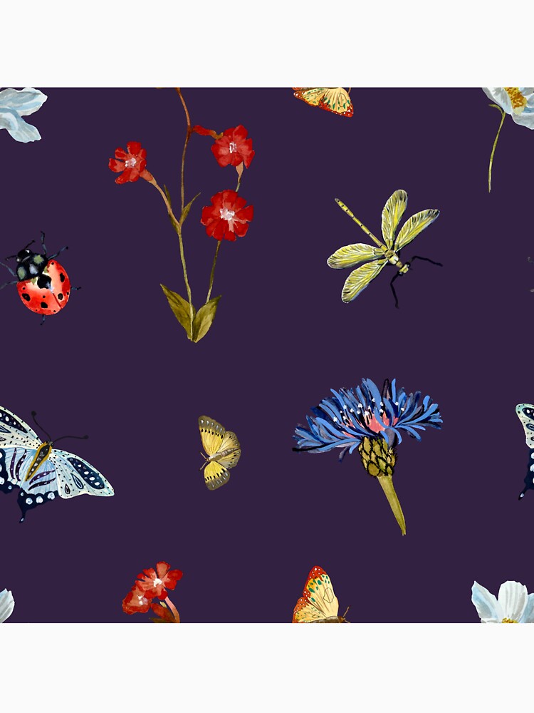 Insect flower daisy colorful pattern a watercolor violet by Yana Mustafina | Boho Soulful Designs T-Shirts,... (Image 3)
