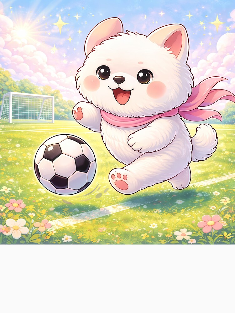 Cute Soccer Puppy Playing Football | Kawaii Dog Sports Cartoon Illustration by Furfolkz